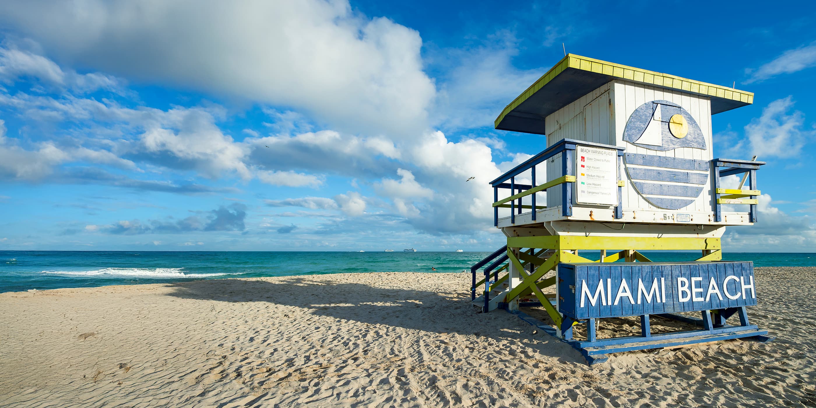 A lifeguard tower on a sunny Miami Beach
